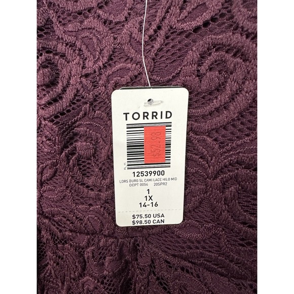 NWT Torrid Lace Overlay Bodcon Spaghetti Strap Dress / Purple / 1X - Picture 4 of 7